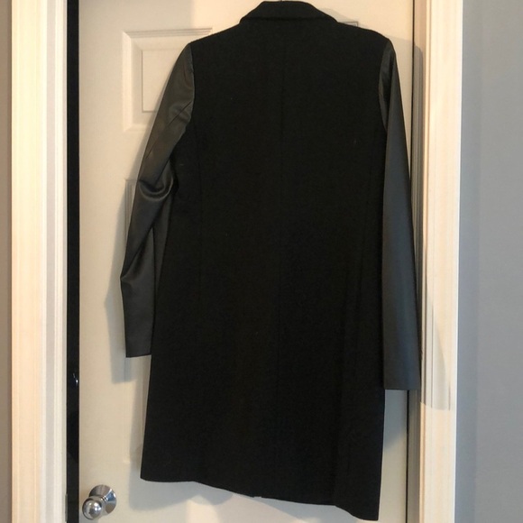 Bloomingdales Aqua black wool/vegan leather coat M - Picture 2 of 10
